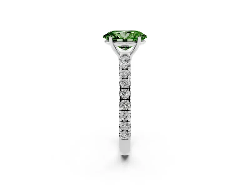 Oval Pave Engagement Ring Setting for a Fancy Green Lab-Grown Diamond | Shared Prong Band | Sterling Silver