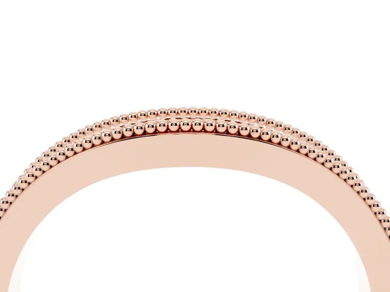 Round Diamond Contour Wedding Band Set in Rose gold with Milgrain Pavé Setting