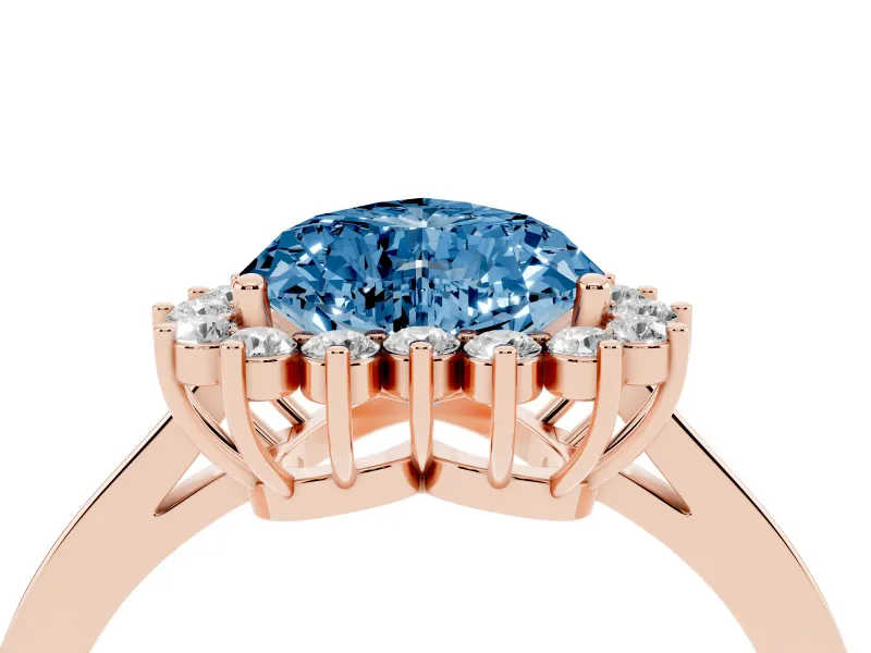 Heart-Shaped Scalloped Halo Engagement Ring Setting for a Fancy Blue Lab-Grown Diamond | Rose Gold