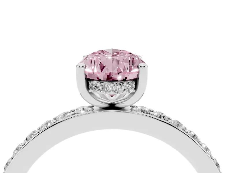 Fancy Pink Pear Cut Diamond Pavé Band Ring Set in White gold with Prong-Set Center Stone