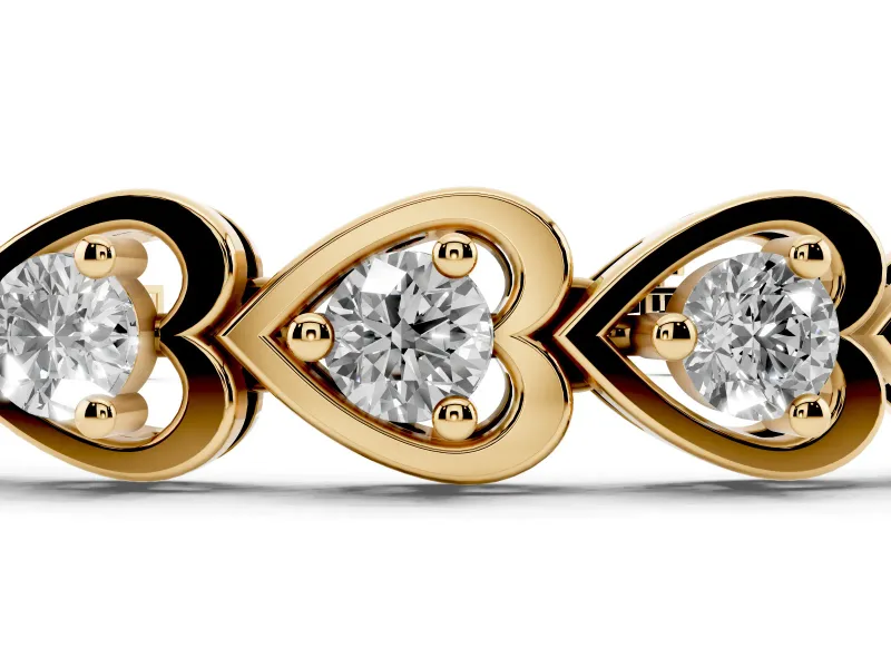 Round Lab-Grown Diamond Open Heart Link Bracelet | Prong-Set Hearts | Yellow Gold