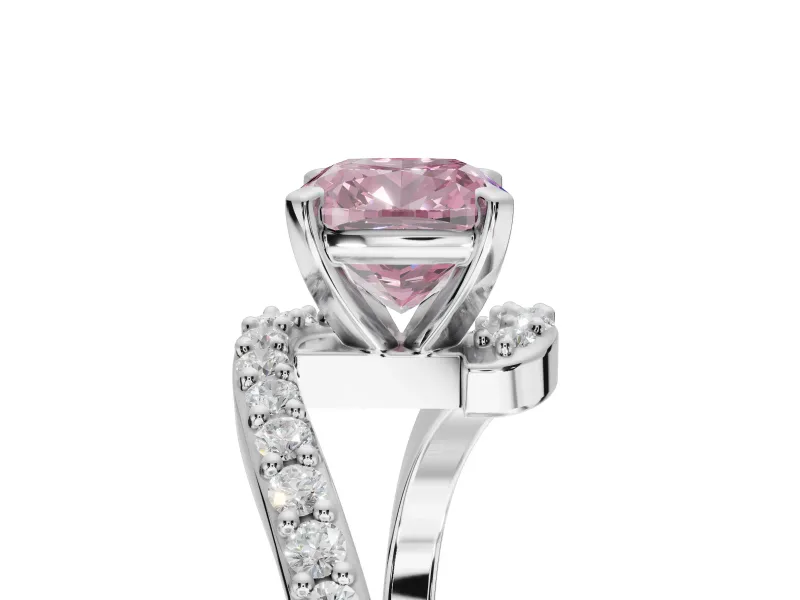 Cushion Cut Bypass Pavé Engagement Ring Setting for a Fancy Pink Lab-Grown Diamond | Platinum