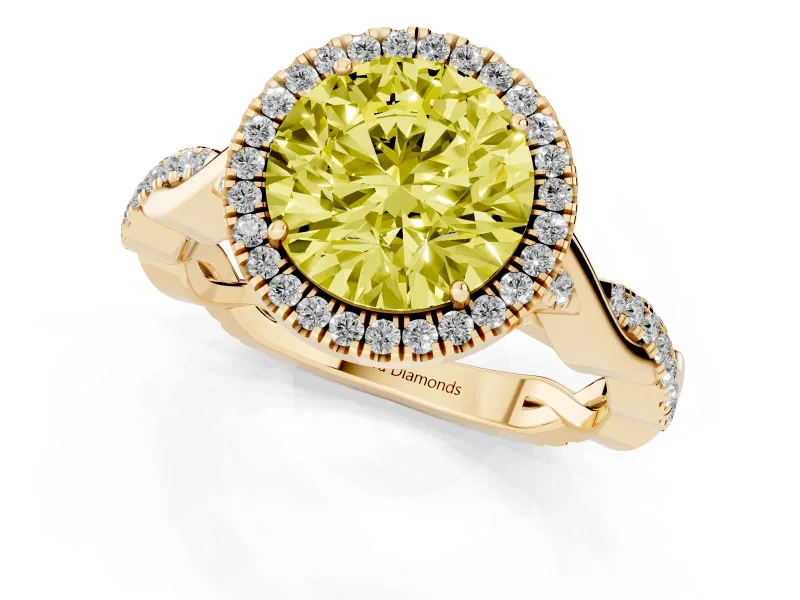 Round Twist Halo Engagement Ring Setting for a Fancy Yellow Lab-Grown Diamond | Yellow Gold