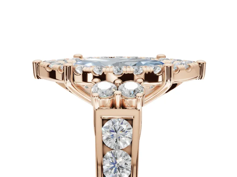 Marquise Halo Engagement Ring Setting for a Fancy Blue Lab-Grown Diamond | Side Clusters | Rose Gold