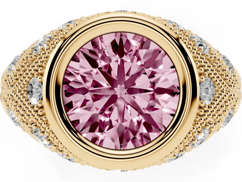 Round Vintage Bezel Engagement Ring Setting for a Fancy Pink Lab-Grown Diamond | Yellow Gold
