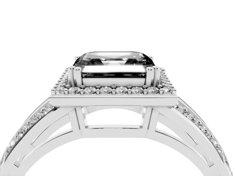 Asscher Cut Halo Engagement Ring Setting for a Black Center | Pavé Split Shank | Sterling Silver