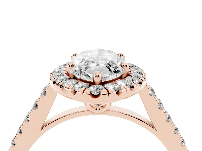 Marquise Raised Halo Engagement Ring Setting | Pave Band | Rose Gold