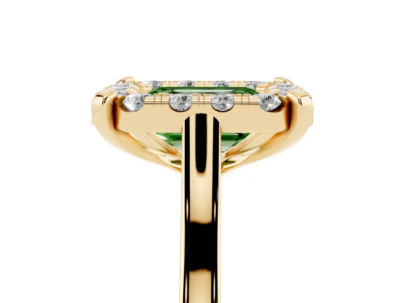 Emerald Cut Claw Corner Halo Engagement Ring Setting for a Fancy Green Lab-Grown Diamond | Slim Plain Band | Yellow Gold