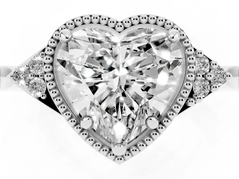 Heart-Shaped Milgrain Frame Engagement Ring Setting | Accent Clusters | White Gold
