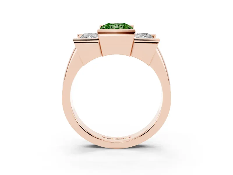 Radiant Cut Channel-Set Three Stone Engagement Ring Setting for a Fancy Green Lab-Grown Diamond | Rose Gold