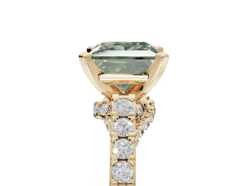 Princess Cut Pavé Engagement Ring Setting for a Fancy Green Lab-Grown Diamond | Crossover Gallery | Yellow Gold