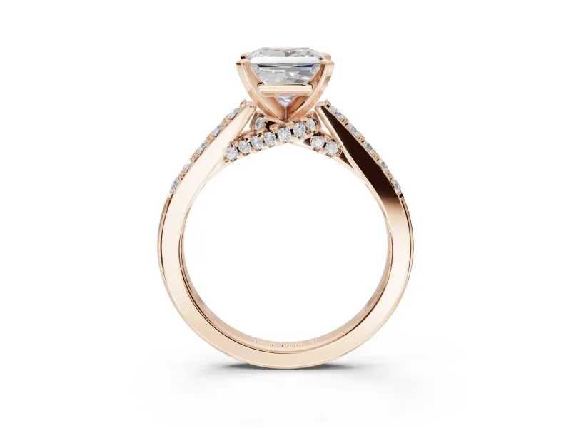 Princess Cut Pavé Solitaire Engagement Ring Setting | Crossover Gallery | Rose Gold