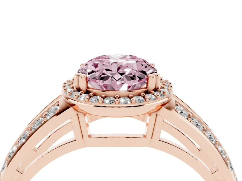 Oval Halo Engagement Ring Setting for a Fancy Pink Lab-Grown Diamond | Split Shank | Rose Gold