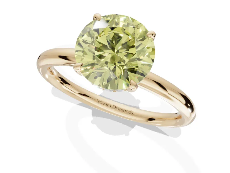 Round Hidden Halo Ring Setting for a Fancy Yellow Lab-Grown Diamond | Yellow Gold