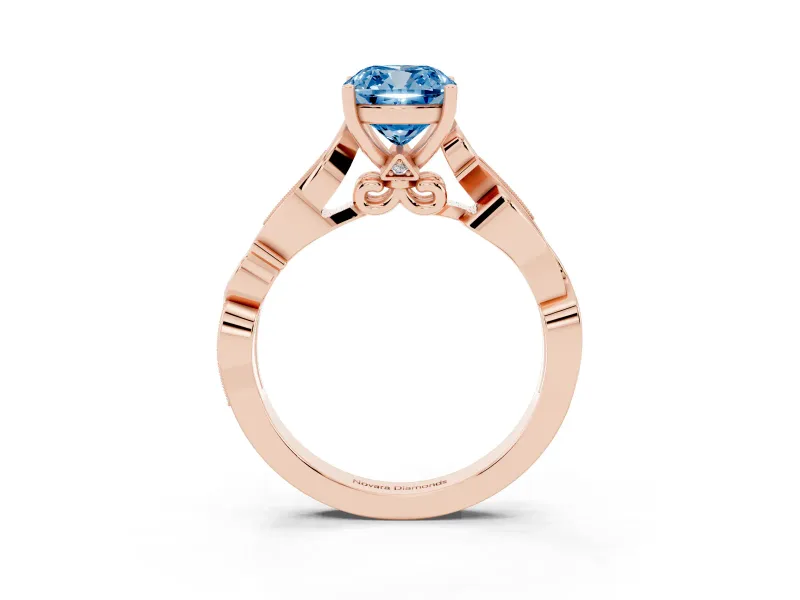 Cushion Cut Vine Engagement Ring Setting for a Fancy Blue Lab-Grown Diamond | Rose Gold