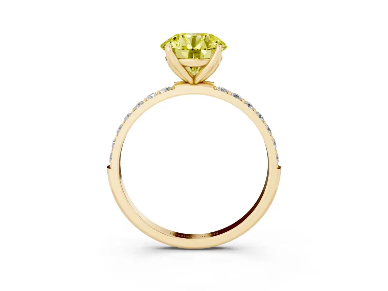 Round Pave Engagement Ring Setting for a Fancy Yellow Lab-Grown Diamond | Slim Band | Yellow Gold