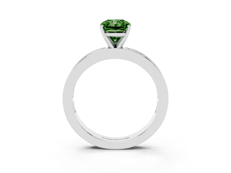Radiant Cut Baguette Engagement Ring Setting for a Fancy Green Lab-Grown Diamond | Channel Set | Sterling Silver
