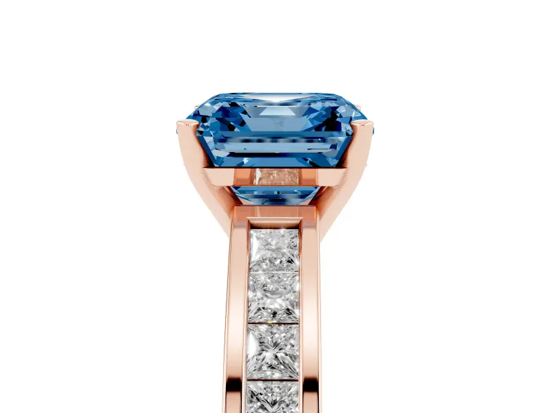 Asscher Cut Channel Engagement Ring Setting for a Fancy Blue Lab-Grown Diamond | Rose Gold