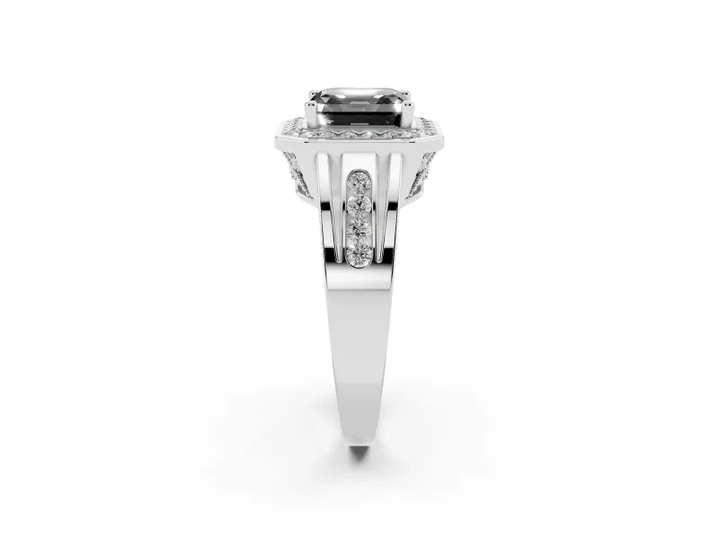 Fancy Black Asscher Cut Diamond Halo Ring Set in Silver with Pavé and Bezel Accent Split Shank