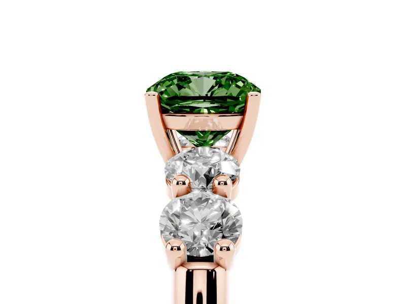 Cushion Cut Five Stone Engagement Ring Setting for a Fancy Green Lab-Grown Diamond | Prong Set Side Stones | Rose Gold