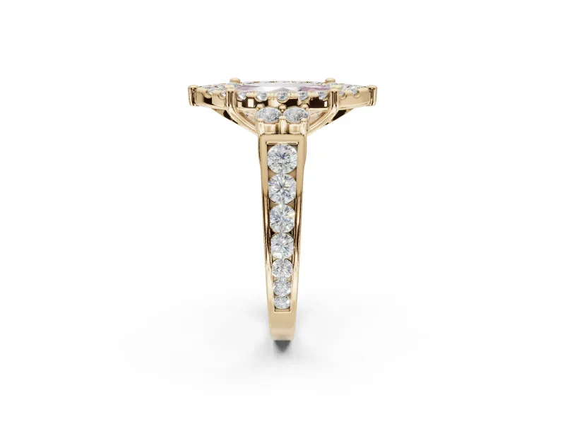 Marquise Halo Engagement Ring Setting for a Fancy Pink Lab-Grown Diamond | Graduated Channel Band | Yellow Gold