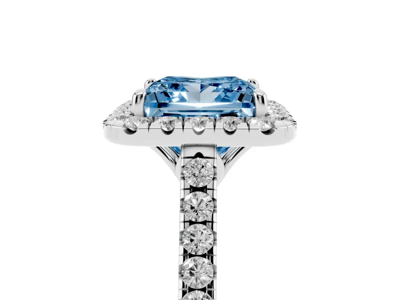 Princess Cut Raised Halo Engagement Ring Setting for a Fancy Blue Lab-Grown Diamond | Platinum