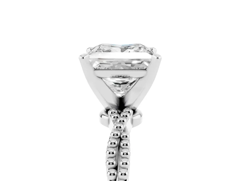 Princess Cut Twisted Solitaire Engagement Ring Setting | Beaded Twist Band | White Gold