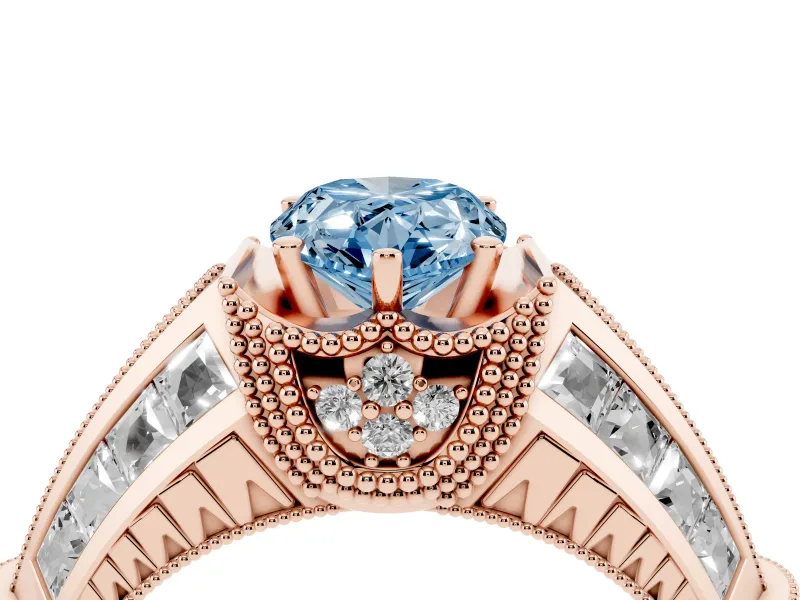Pear-Shaped Vintage Milgrain Engagement Ring Setting for a Fancy Blue Lab-Grown Diamond | Hidden Halo | Rose Gold