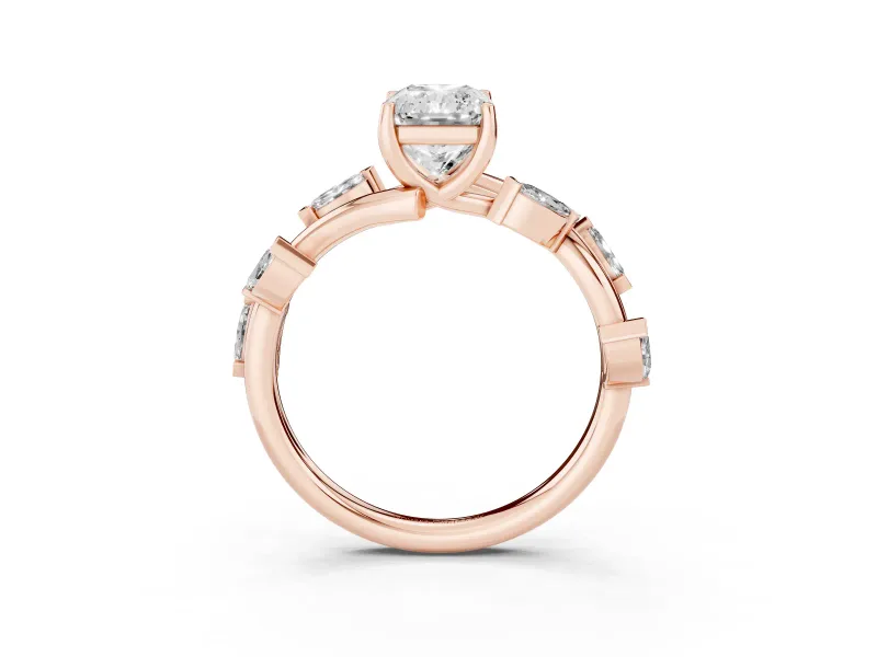 Radiant Cut Twisted Vine Engagement Ring Setting | Marquise Side Stones | Rose Gold