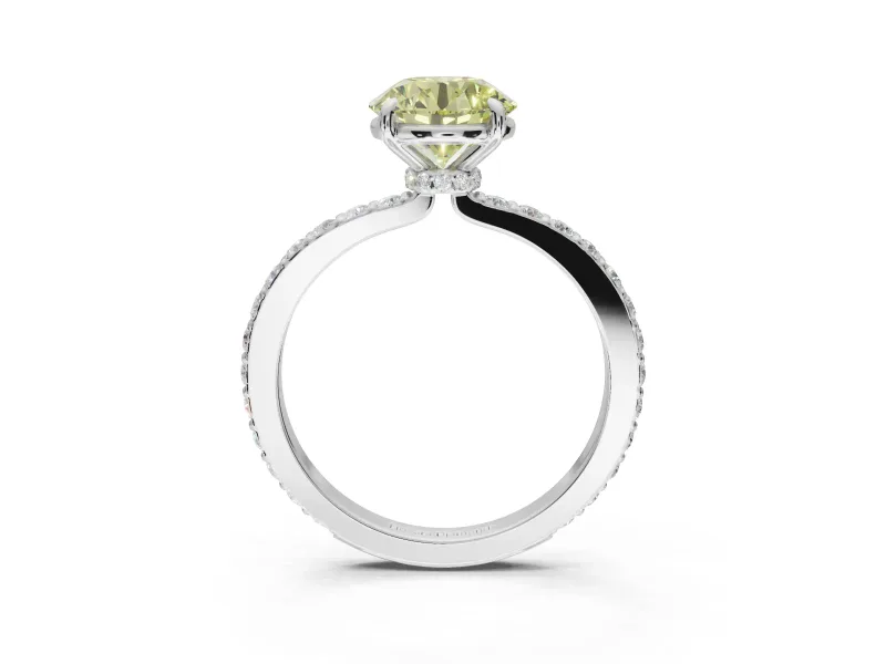 Round Hidden Halo Engagement Ring Setting for a Fancy Yellow Lab-Grown Diamond | Pavé Band | Platinum