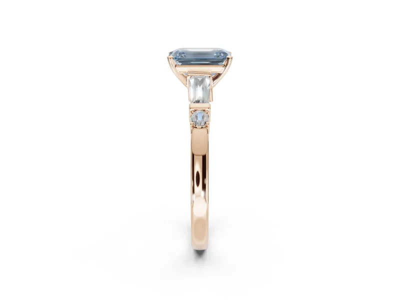 Emerald Cut Tapered Baguette Engagement Ring Setting for a Fancy Blue Lab-Grown Diamond | Rose Gold