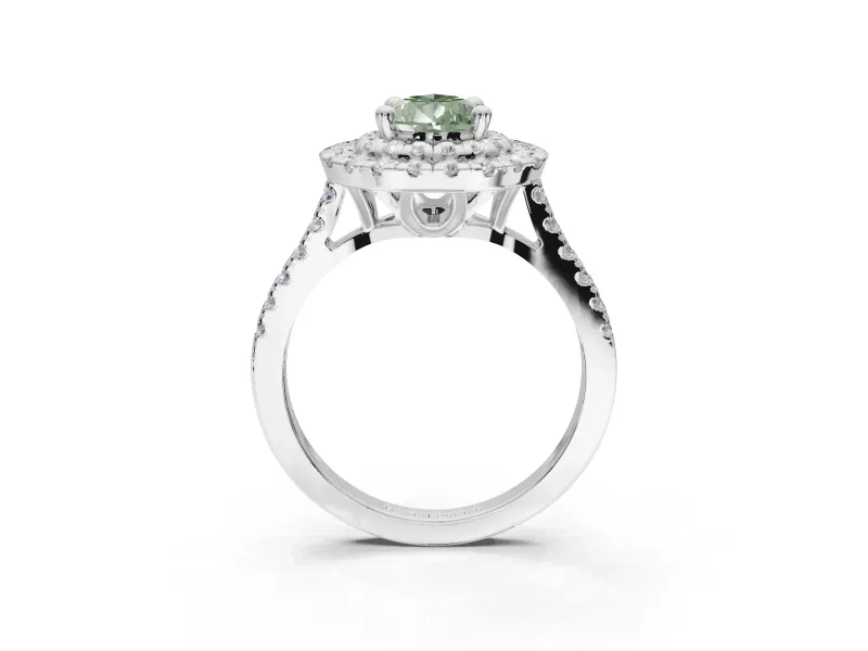 Fancy Green Pear-Shaped Lab-Grown Diamond Double Halo Statement Ring Set in Sterling Silver with Pavé Band