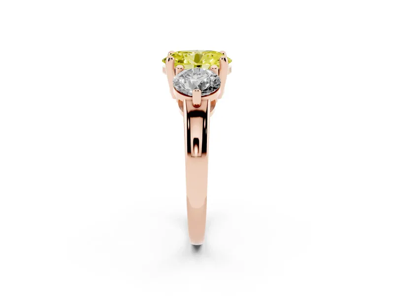 Oval Three Stone Engagement Ring Setting for a Fancy Yellow Lab-Grown Diamond | Open Prong Baskets | Rose Gold