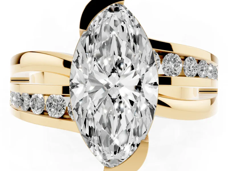 Marquise Graduated Channel Bypass Engagement Ring Setting | Split Shank | Yellow Gold