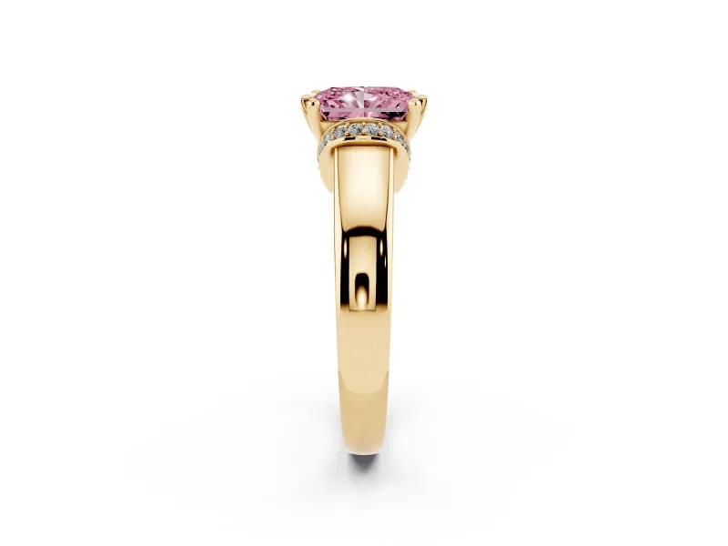 Radiant Cut Pavé Collar Engagement Ring Setting for a Fancy Pink Lab-Grown Diamond | Yellow Gold