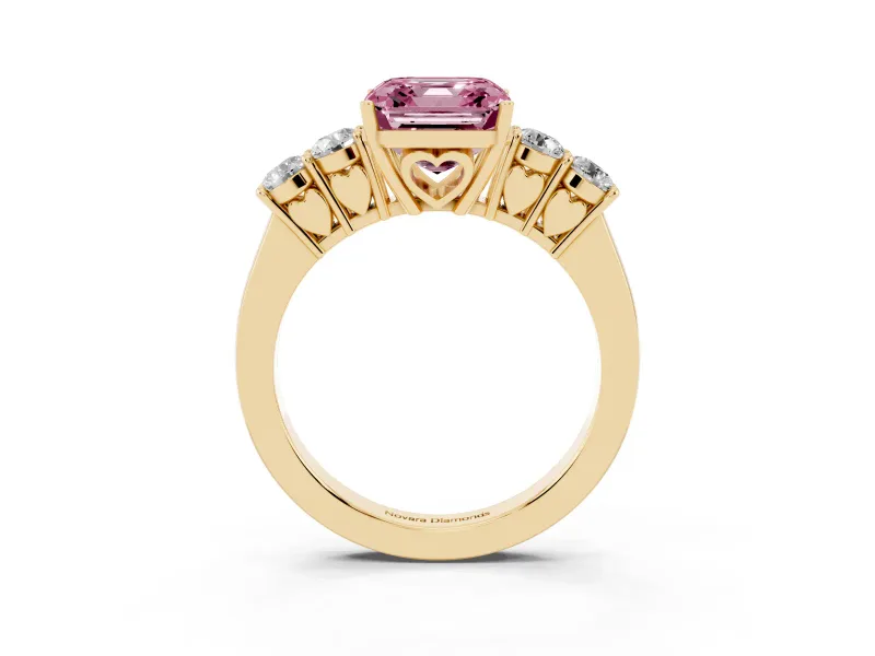 Asscher Cut 5 Stone Engagement Ring Setting for a Fancy Pink Lab-Grown Diamond | Yellow Gold