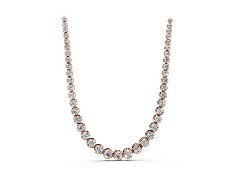 Round Lab-Grown Diamond Graduated Bezel Tennis Necklace | Close-Set Bezels | Rose Gold