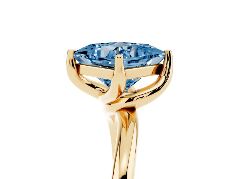 Princess Cut Bypass Solitaire Engagement Ring Setting for a Fancy Blue Lab-Grown Diamond | Plain Band | Yellow Gold
