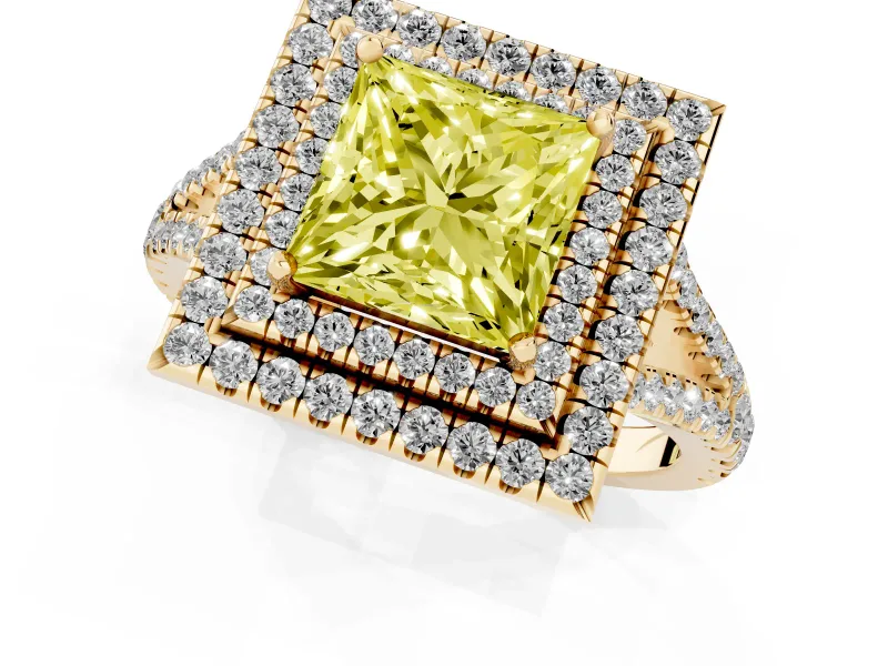 Princess Cut Halo Engagement Ring Setting for a Fancy Yellow Lab-Grown Diamond | Yellow Gold - Design NV-24799