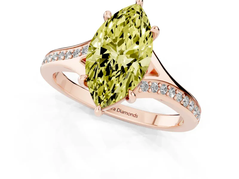 Marquise Pave Solitaire Engagement Ring Setting for a Fancy Yellow Lab-Grown Diamond | Sweeping Shoulders | Rose Gold