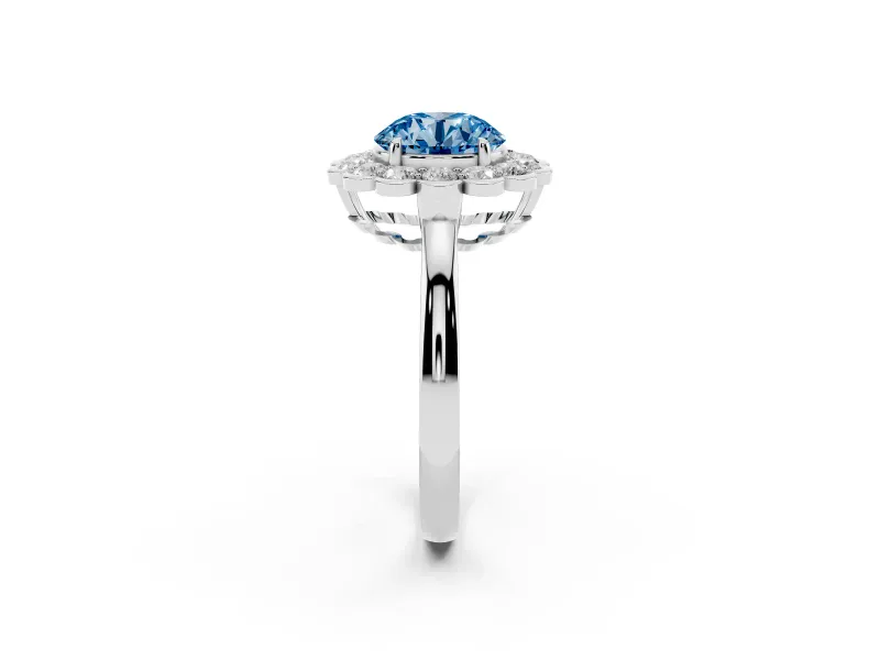 Round Scalloped Cluster Halo Engagement Ring Setting for a Fancy Blue Lab-Grown Diamond | Plain Band | Platinum