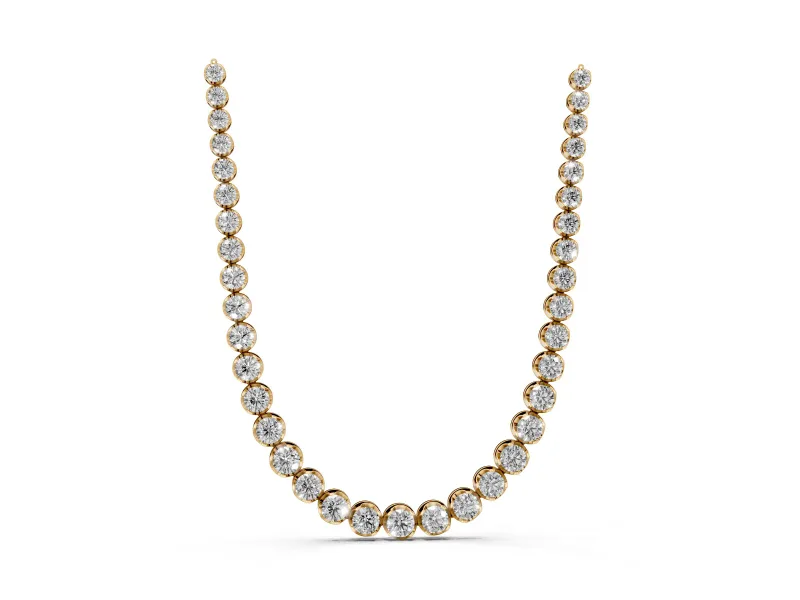 Round Lab-Grown Diamond Graduated Continuous Line Tennis Necklace | Prong Set | Yellow Gold