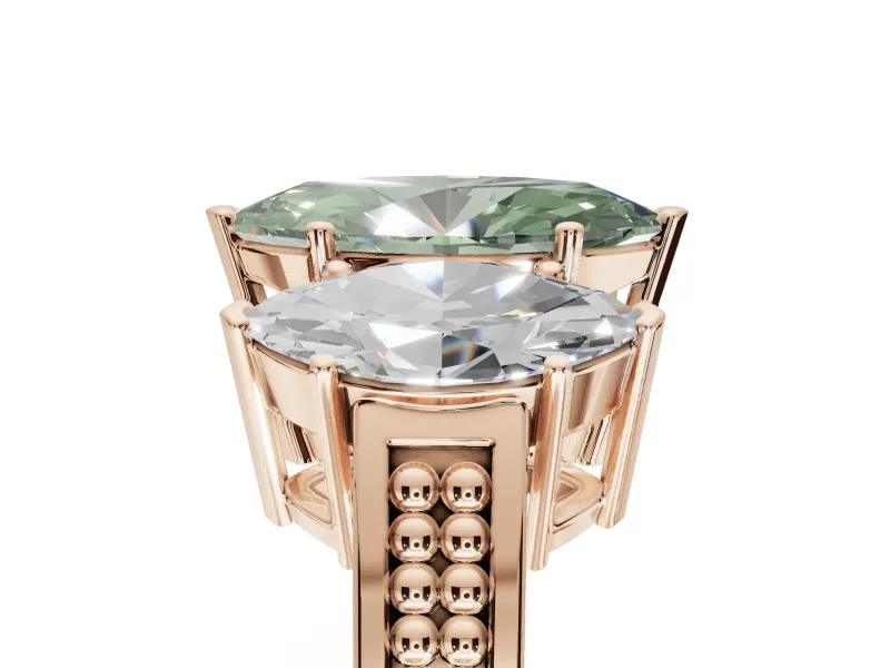 Marquise Three Stone Engagement Ring Setting for a Fancy Green Lab-Grown Diamond | Beaded Shoulders | Rose Gold