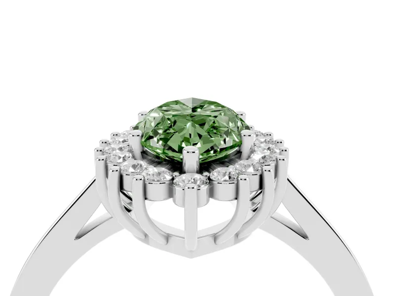 Fancy Green Marquise Cut Diamond Halo Ring Set in Silver with Round Halo and Smooth Solitaire Band