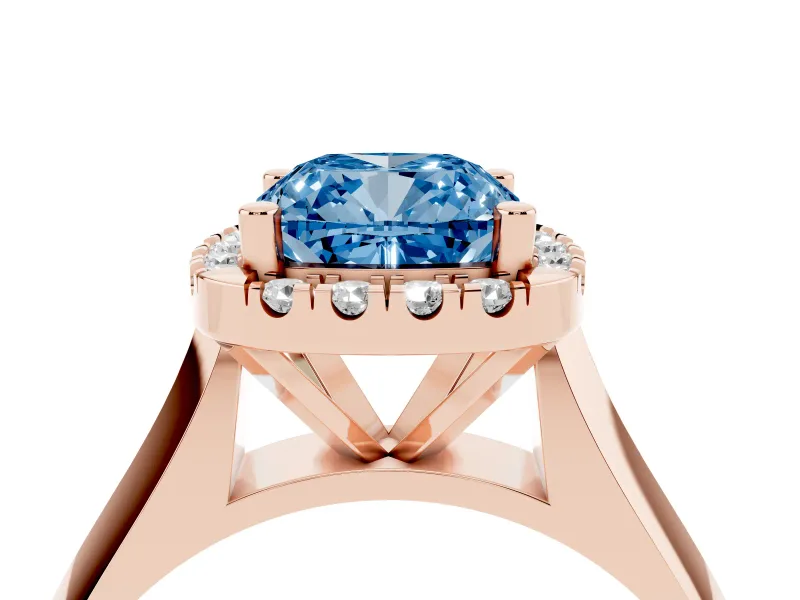 Cushion Cut Halo Engagement Ring Setting for a Fancy Blue Lab-Grown Diamond | Square Profile Band | Rose Gold