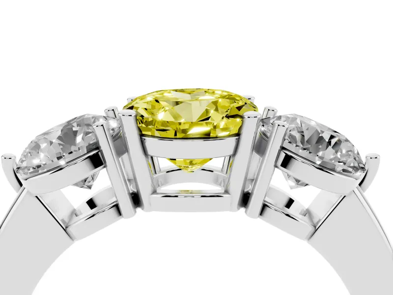 Round Three Stone Engagement Ring Setting for a Fancy Yellow Lab-Grown Diamond | Plain Band | Sterling Silver