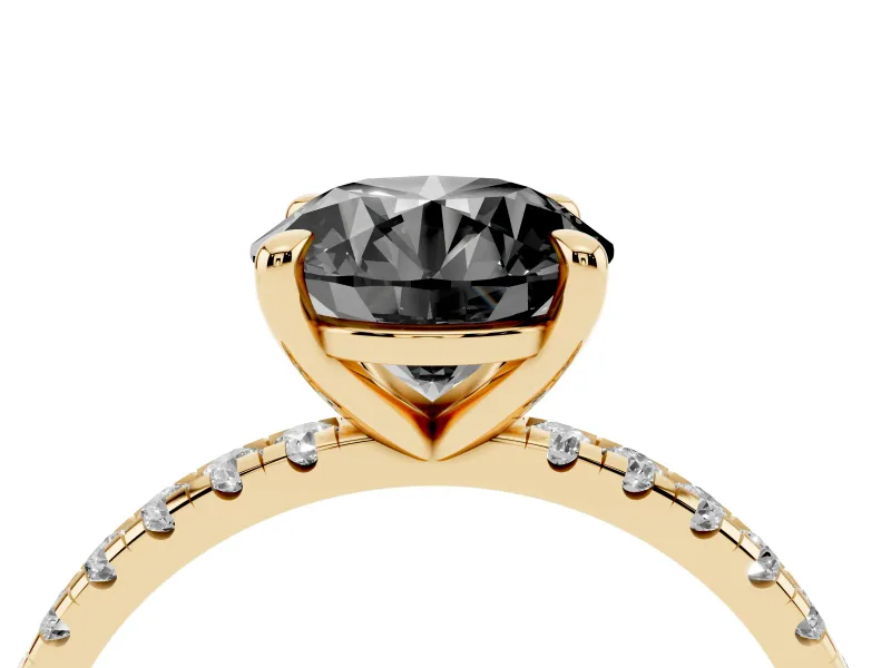 Round Petite Pavé Solitaire Engagement Ring Setting for a Black Center | Slim Band | Yellow Gold