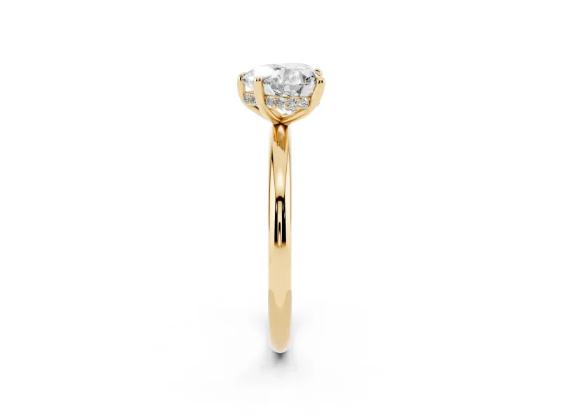 Heart Cut Diamond Solitaire Ring Set in Yellow gold with Thin Band and Prong Setting