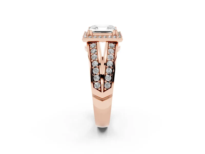 Asscher Cut Halo Engagement Ring Setting | Two-Row Pave Split Shank | Rose Gold