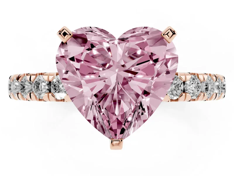 Heart-Shaped Pavé Engagement Ring Setting for a Fancy Pink Lab-Grown Diamond | Rose Gold